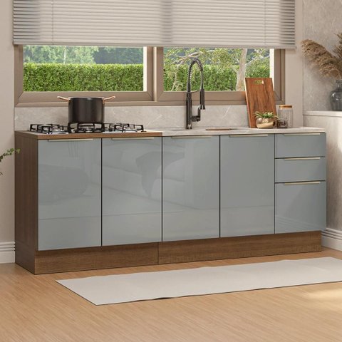 Armário de Cozinha Compacta 200 Cm Rustic/cinza Lux Madesa 05 Rustic/cinza