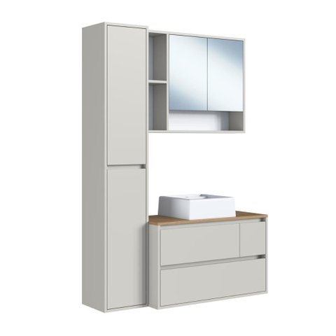 Conjunto para Banheiro 108cm com 3 Peças Gabinete Suspenso