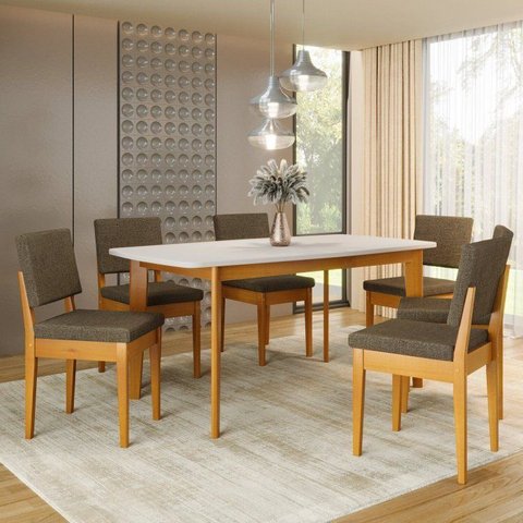 Conjunto Sala de Jantar Siera 6 Lugares Retangular Madeira Maciça Miami Natural/Cerejeira/Legacy