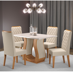 Mesa de Jantar Retangular Sharom com 4 Cadeiras Iza Mel/blonde/bege - Casa Giulia