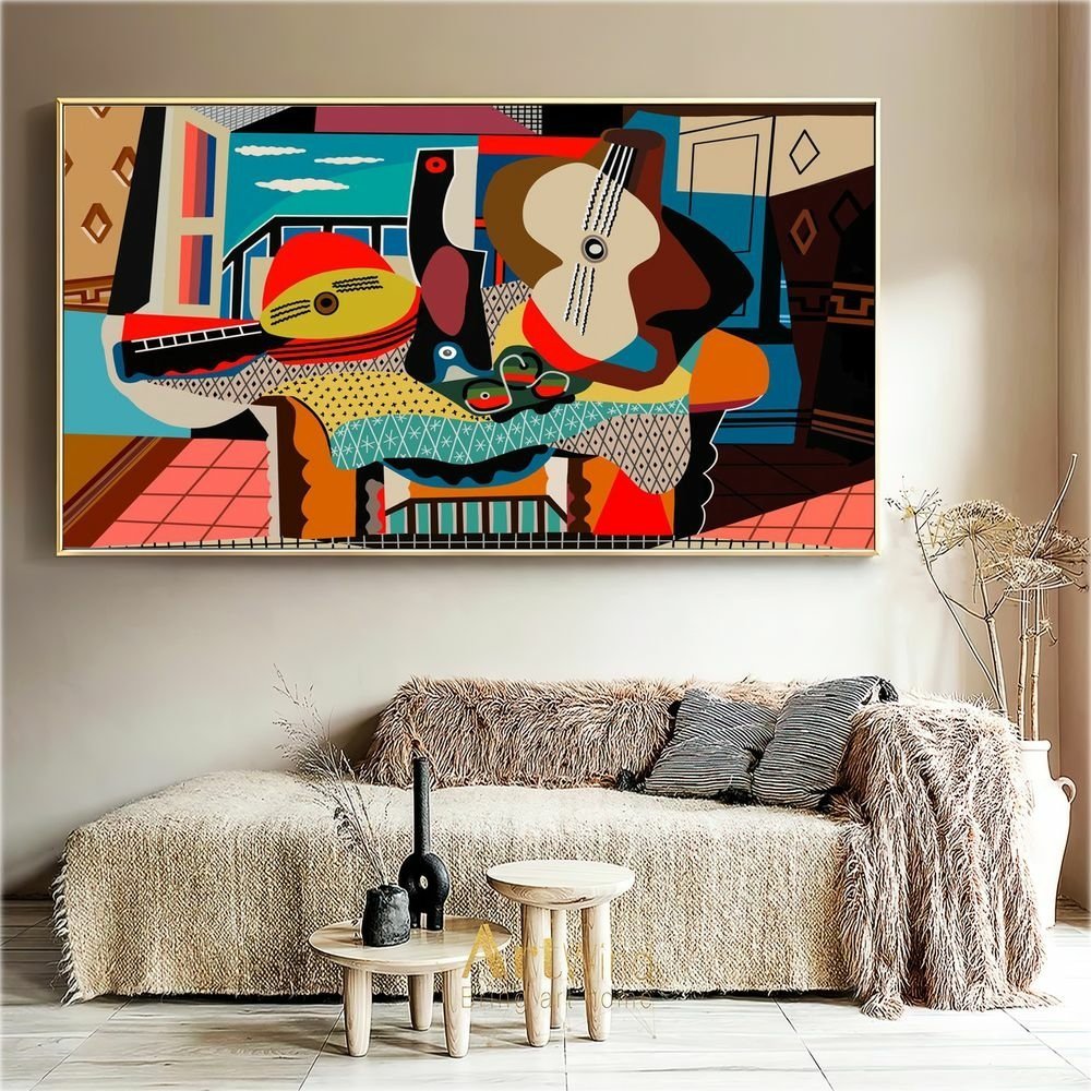 Quadro Decorativo Pablo Picasso Bandolim E Guitarra:120x80 cm/PRETA - 6