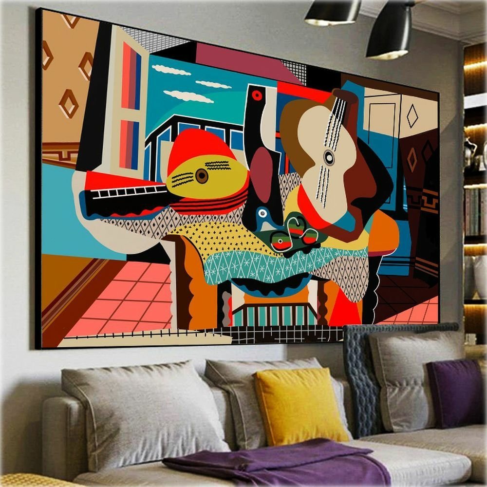 Quadro Decorativo Pablo Picasso Bandolim E Guitarra:120x80 cm/PRETA - 5