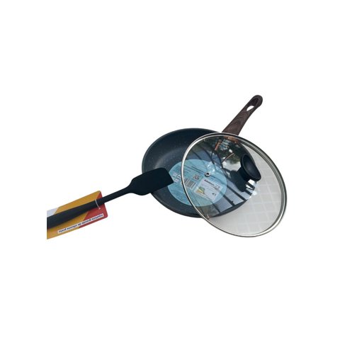 Frigideira 24cm Nanoceromico Tampa Cor Granito Espatula Dura Utensilios do Chef