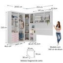 Ver imagem 3 de Quarto Modulado Casal de Canto com Guarda-roupas Maleiro e Cabeceira Alpes Master Luciane Móveis