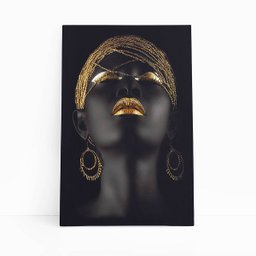 Mulher Preta com Maquiagem Dourada Quadro Canvas 120x80cm - 1