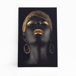 Mulher Preta com Maquiagem Dourada Quadro Canvas 120x80cm