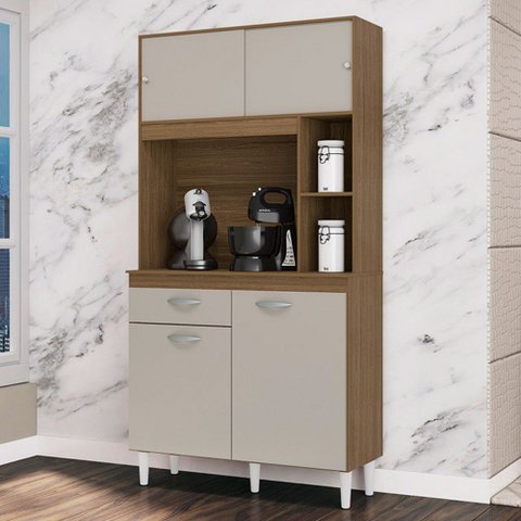 Cozinha Compacta Duda 4 Portas 1 Gaveta Castanho/Off White - Poquema