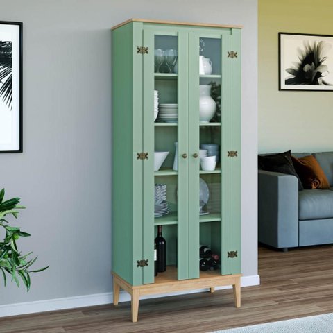 Cristaleira Sala Jantar 75cm com 2 Portas e 4 Prateleiras Cor:mel Oliva
