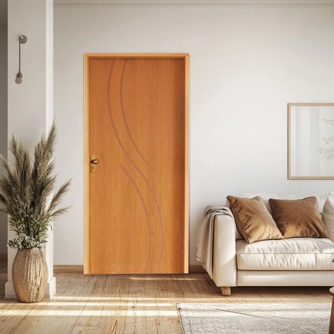 Kit Porta de Madeira 210x72cm Batente 11CMFECHADURA Golf Concept 11 Rodam Abertura Direita Marrom/Im