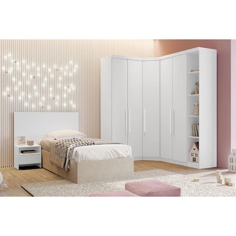 Quarto Modulado Solteiro Rizon QC210 5 Peças Branco