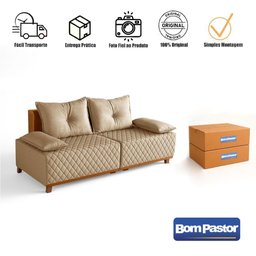 Sofá 3 Lugares 1,95m Potenza Bom Pastor Linho Bege/caramelo - 2