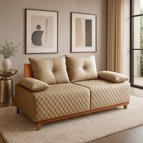 Sofá 3 Lugares 1,95m Potenza Bom Pastor Linho Bege/caramelo