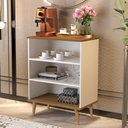 Ver imagem 1 de Aparador Buffet Sala com Prateleira Pés Palito Retrô Bruno - Off White com Freijó