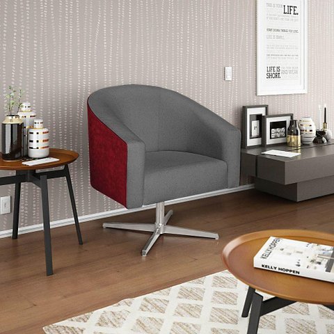 Poltrona Luiza Base Giratória de Metal Factor Vermelho e Linho - Amarena Móveis Cor Cinzaescuro