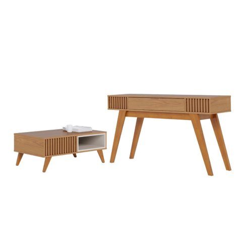 Conjunto Mesa e Aparador Roma Freijo Off White Matte