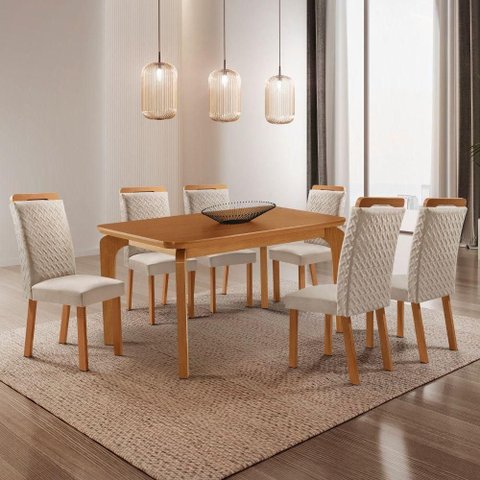 Mesa de Jantar Liz 6 Lugares Retangular MDF 180cm Creme Moderna