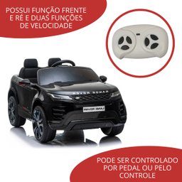 Mini Carro Elétrico Infantil Criança 12v Land Rover Evoque Controle Remoto Preto Brinqway Bw-128pt B - 6