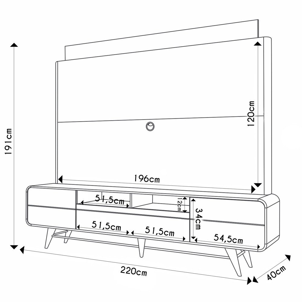 Estante Painel para Tv 85 Pol 220cm Nobre Off White/cinamomo - Hb Móveis - 4