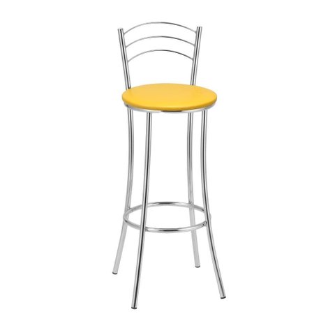Banqueta Alta Cromada Tecido Amarelo