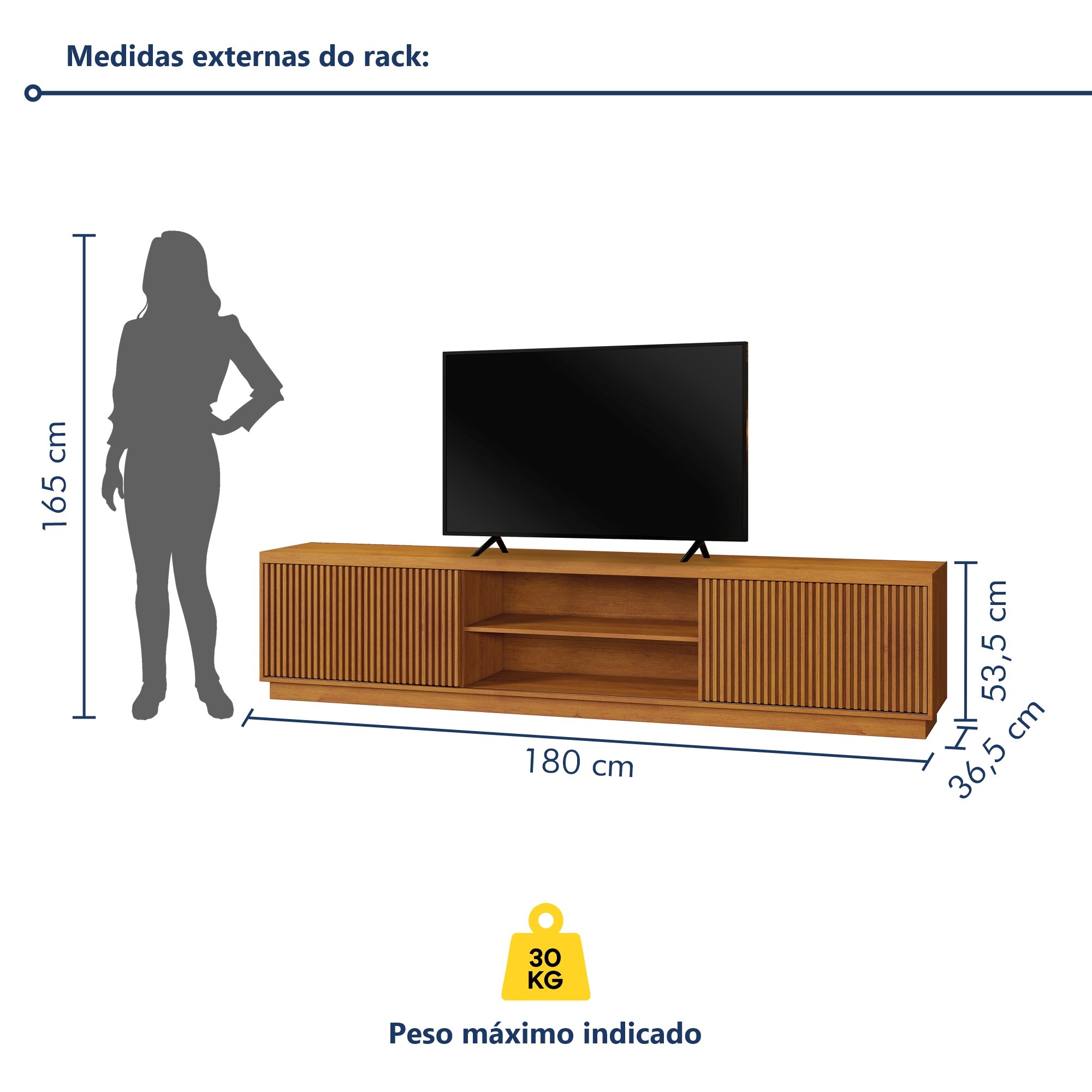 Rack para TV de Até 75 Polegadas Ripado 2 Portas Logan - 7