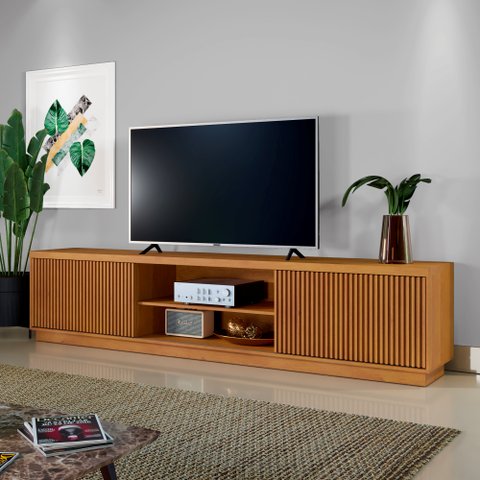 Rack para TV até 75 Polegadas 100% MDF Ripado 2 Portas Logan