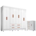 Ver imagem 1 de Guarda Roupa Casal Porto Com cômoda Lite 4 Gavetas 01 Porta Branco Brilho – Móveis Leão