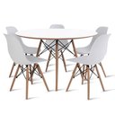 Ver imagem 1 de Conjunto de Mesa de Jantar Eames Eiffel Redonda 120cm Tampo de Madeira Branco com 5 Cadeiras Brancas