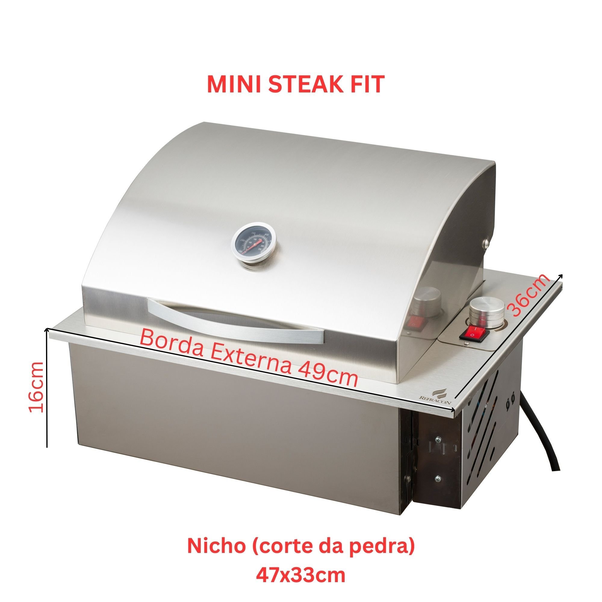 Mini Steak Churrasqueira Elétrica De Embutir Em Inox 304 com Tampa Abafador 49x36cm 220V Refracon - 2