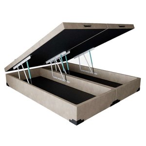 Cama Box Baú Queen Size Bipartido Corino Bege 42x158x198