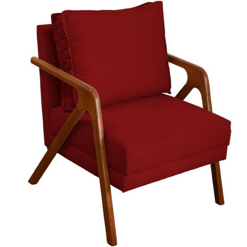 Poltrona Decorativa Shine Pé Castanho - Bordô Suede