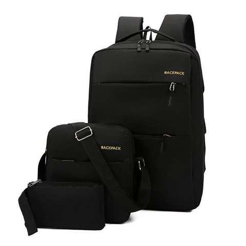 Kit 3 Itens Mochila Bolsa Versátil Notebook ou Escritório:preto
