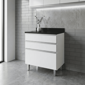 Balcão Top Class 2 Gavetas 1 Gavetão - Branco com Tampo Preto