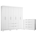 Ver imagem 1 de Guarda Roupa Casal + Cômoda Doble 8 Portas de Bater 8 Gavetas MDP Branco Freijo Albatroz Móveis