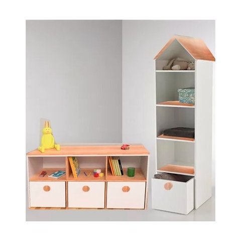 Estante Lala + Casinha Lola (branco com Carvalho) 100% Mdf