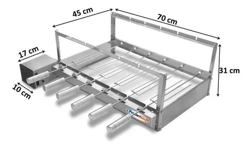 Churrasqueira Giratória Rotativa 6 Espetos Inox Giram Opostos Motor WEG - Lado Esquerdo - 2