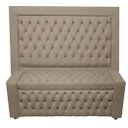 Ver imagem 1 de Kit Cabeceira de Cama Box e Calçadeira Baú Retro Capitonê Botão Encapados King 195 Cm Suede Capuccin