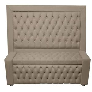 Kit Cabeceira de Cama Box e Calçadeira Baú Retro Capitonê Botão Encapados King 195 Cm Suede Capuccin