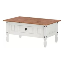 Mesa de Centro Branco Madeira Maciça 1 Gaveta:branco - 1