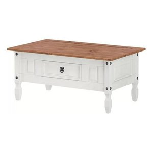 Mesa de Centro Branco Madeira Maciça 1 Gaveta:branco