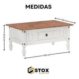 Mesa de Centro Branco Madeira Maciça 1 Gaveta:branco - 3