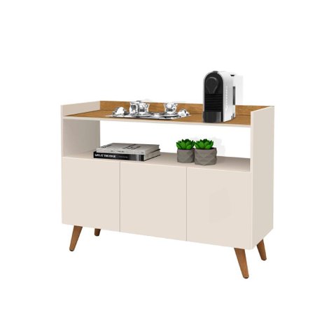 Buffet / Balcão Ma Estilo Retrô 3 Portas Cor Off White e Nature Ja