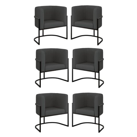 Kit 6 Cadeiras Poltrona Lua Corino Sala Quarto Preto Balaqui Cor:cinza