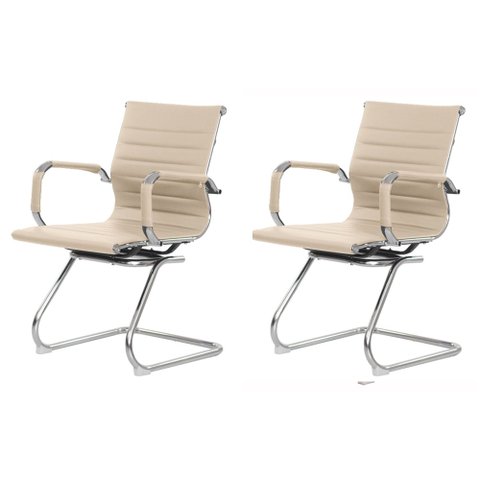Kit 2 Cadeiras Escritório Interlocutor Stripes Fixa Pu Nude