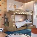 Ver imagem 1 de Beliche Infantil com Escada Nicho e Gavetas Linha Infanto Aveiro Oak BI004 Marrom - Completa Móveis