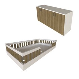 Kit Cori com Cama Solteiro e Armário Baixo Montessoriano Branco/Carvalho Mel - 4 Kit Cori com Cama Solteiro e Armário Baixo Montessoriano Branco/Carvalho Mel - 4