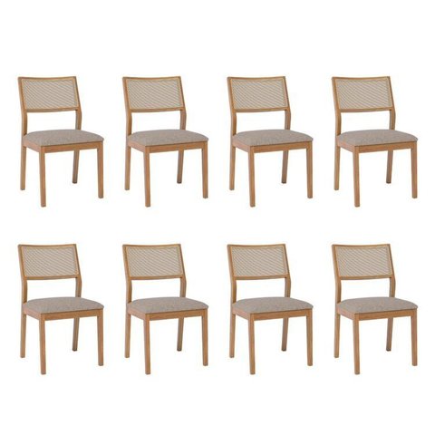 Kit 8 Cadeiras para Sala de Jantar Estofadas Oiti Bege/Madeira
