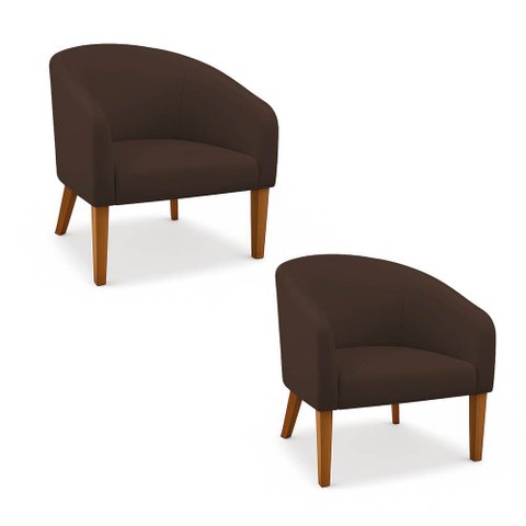 Poltrona Sala Decorativa Kit 2 Stella Pé Madeira Trapézio Castanho Suede Marrom D03 - D’Rossi