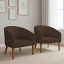 Ver imagem 2 de Poltrona Sala Decorativa Kit 2 Stella Pé Madeira Trapézio Castanho Suede Marrom D03 - D’Rossi