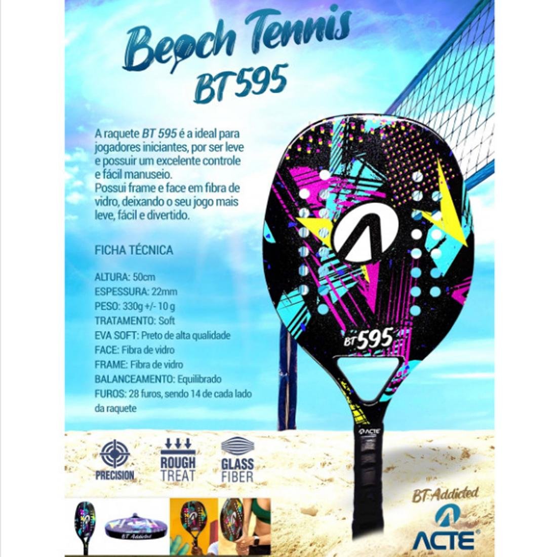 Raquete de Beach Tennis Fibra de Vidro BT 595 Acte - Colorido - 3