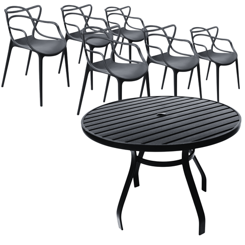 Jogo Conjunto Mesa 1,20m Alumínio + 6 Cadeiras Jardim Jantar